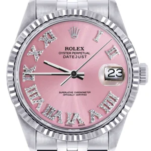 Mens Rolex Datejust Watch 16200 | Fluted Bezel | 36Mm | Pink Numeral Dial | Jubilee Band