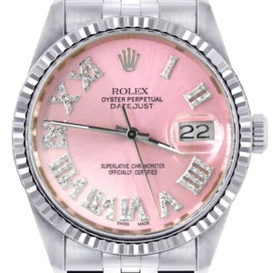 Mens Rolex Datejust Watch 16200 | Fluted Bezel | 36Mm | Pink Roman Numeral Dial | Jubilee Band