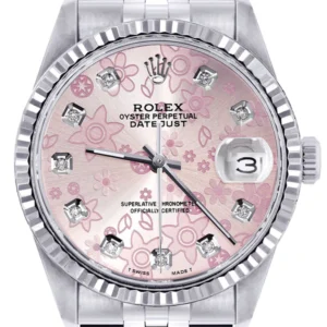 Mens Rolex Datejust Watch 16200 | Fluted Bezel | 36Mm | Pink Texture Dial | Jubilee Band