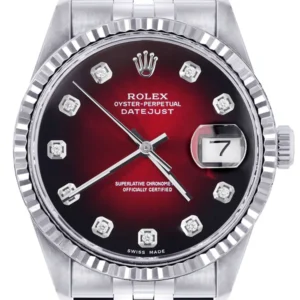 Mens Rolex Datejust Watch 16200 | Fluted Bezel | 36Mm | Red Black Dial | Jubilee Band