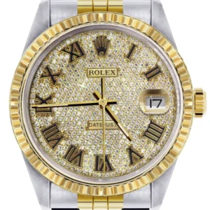 Mens Rolex Datejust Watch | 16233 | 36Mm | Diamond Gold Roman Numeral | Jubilee Band