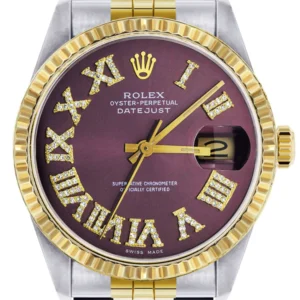 Mens Rolex Datejust Watch 16233 Two Tone | 36Mm | Purple Roman Dial | Jubilee Band