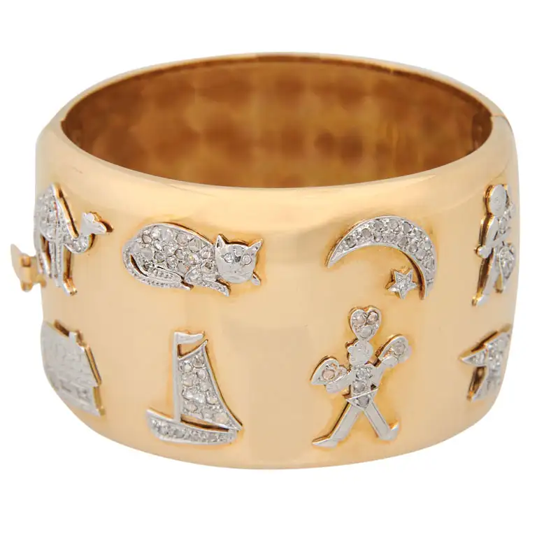 Retro-Art-Deco-Diamond-Platinum-Charms-Gold-Bangle-1.webp