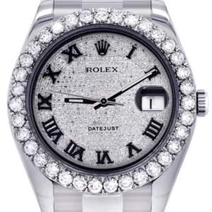 Rolex Datejust II Watch | 41 MM | Custom Diamond Pave Roman Dial | Oyster Band