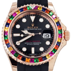 Rolex Yacht Master | 18K Rose Gold | Rubber Strap | Custom Sapphire & Diamond Bezel | 40 MM