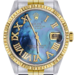 Mens Rolex Datejust Watch 16233 Two Tone | Fluted Bezel | 36Mm | Blue Mother of Pearl Dial | Jubilee Band