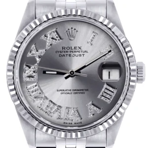 Mens Rolex Datejust Watch 16200 | Fluted Bezel | 36Mm | Silver Roman Numeral Dial | Jubilee Band