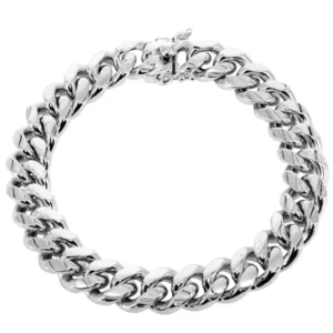 Solid Mens Miami Cuban Link Bracelet 10K White Gold