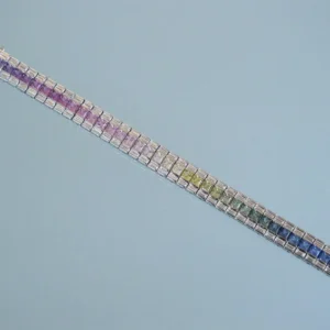 Stunning Fancy Rainbow Sapphire Platinum Line Bracelet