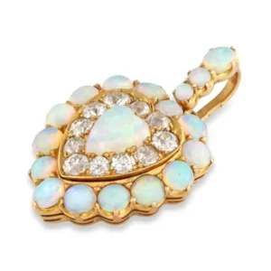 Victorian Opal Diamond Gold Heart Pendant