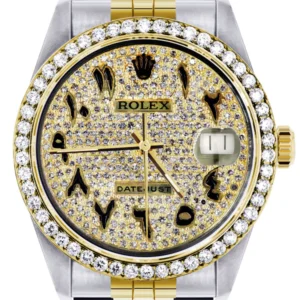 Womens Diamond Gold Rolex Watch 16233 | 36Mm | Black Arabic Full Diamond Dial | Jubilee Band