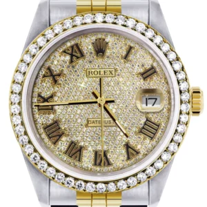 Womens Gold Rolex Watch 16233 | 36MM | Full Diamond Roman Dial | Jubilee Band