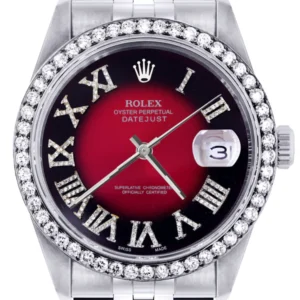 Womens Rolex Datejust Watch 16200 | 36Mm | Diamond Red Roman Numeral Dial | Jubilee Band