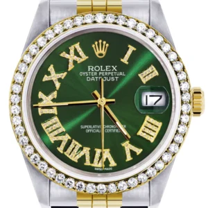 Womens Rolex Datejust Watch 16233 | 36Mm | Green Roman Dial | Jubilee Band
