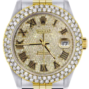 Diamond Gold Rolex Watch For Men 16233 | 36Mm | Diamond Gold Roman Numeral Dial | Two Row 4.25 Carat Bezel | Jubilee Band