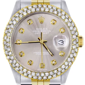Diamond Gold Rolex Watch For Men 16233 | 36Mm | Custom Grey Dial | Two Row 4.25 Carat Bezel | Jubilee Band