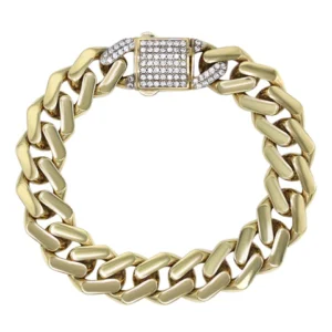Hollow Monaco Mens Miami Cuban Link Bracelet 10K/14K Yellow Gold