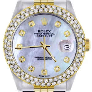 Diamond Gold Rolex Watch For Men 16233 | 36Mm | Mother of Pearl Dial | Two Row 4.25 Carat Bezel | Jubilee Band