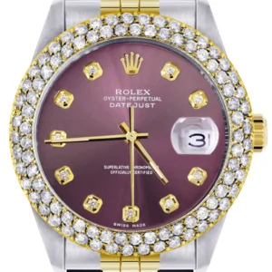 Diamond Gold Rolex Watch For Men 16233 | 36Mm | Custom Purple Dial | Two Row 4.25 Carat Bezel | Jubilee Band