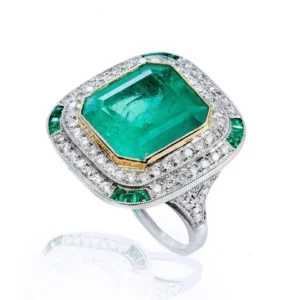 rt Deco Inspired 7.44 Carat Colombian Emerald 18 kt White Gold Platinum Ring 7