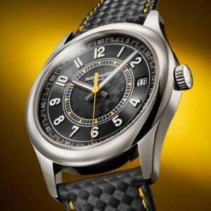 Buy Patek Philippe 6007G-001 Calatrava Date Sweep Seconds White Gold Black Carbon Motif Yellow Dial