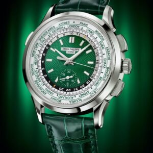 Buy Patek Philippe 5930P-001 Complications World Time Flyback Chronograph Platinum Green Dial
